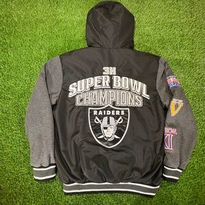 Raiders Jacket Las Vegas Hooded 3x SUPER BOWL CHAMPIONSHIP Hooded Oakland M